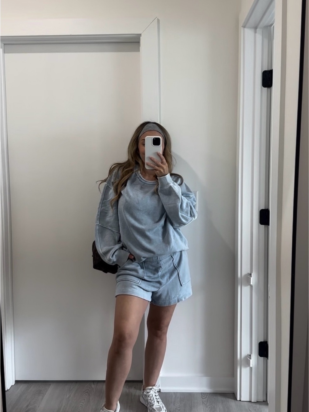 Aerie Light Blue Cozy Sweatshirt and Shorts Loungewear Set